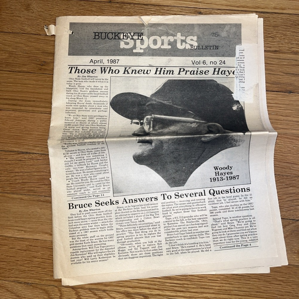 BUCKEYE SPORTS BULLETIN April 1987 Vol‎ 6 No 24 Woody Hayes